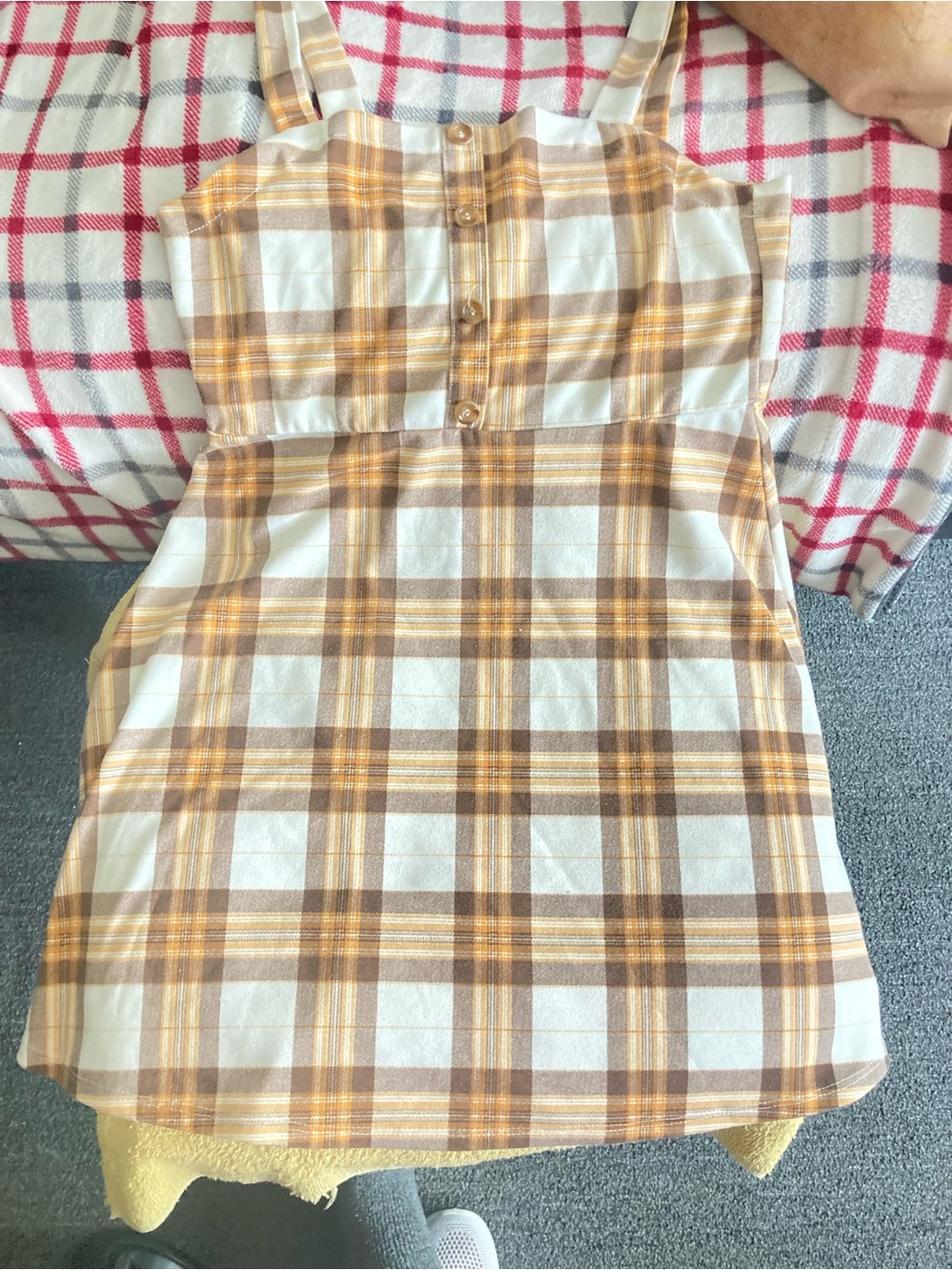 Plaid Button-Front Sundress in White and Mustard